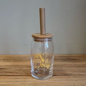 Dolly ‘I Love Dolly' 16oz Glass Tumbler with lid and straw